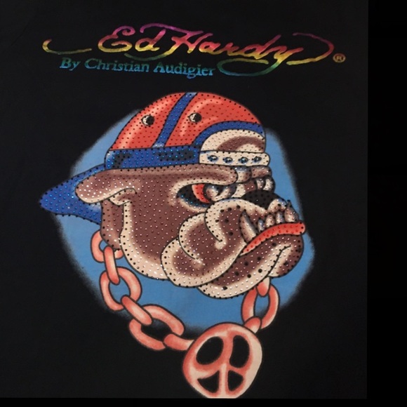 ED HARDY SHORT-SLEEVE BULL DOG SHIRT - Picture 1 of 1